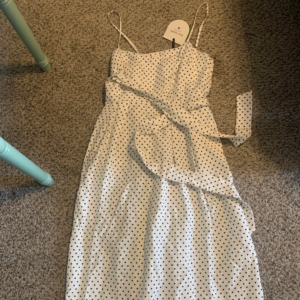 NWT Kate Spade x Target Mini Polka Dot Tie-Waist Midi Dress Size Small White